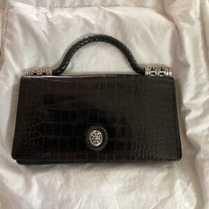 Brighton Croc Embossed Black Leather Handbag